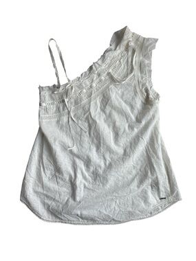 Diesel White Eyelet Cotton Asymmetric Top Lace Trim Ruffle Cami Size S